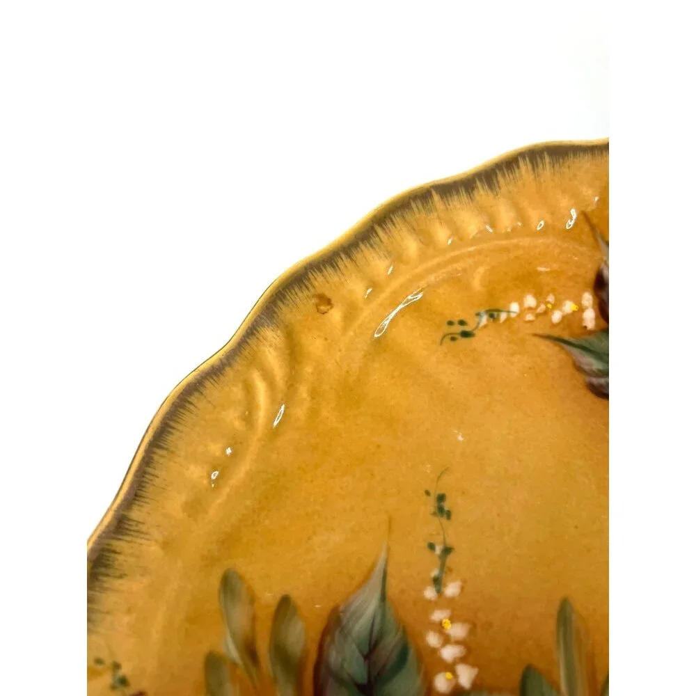 Decorative Orange Floral Plate, Made in China, Pink Purple Blue Gold Edge Detail